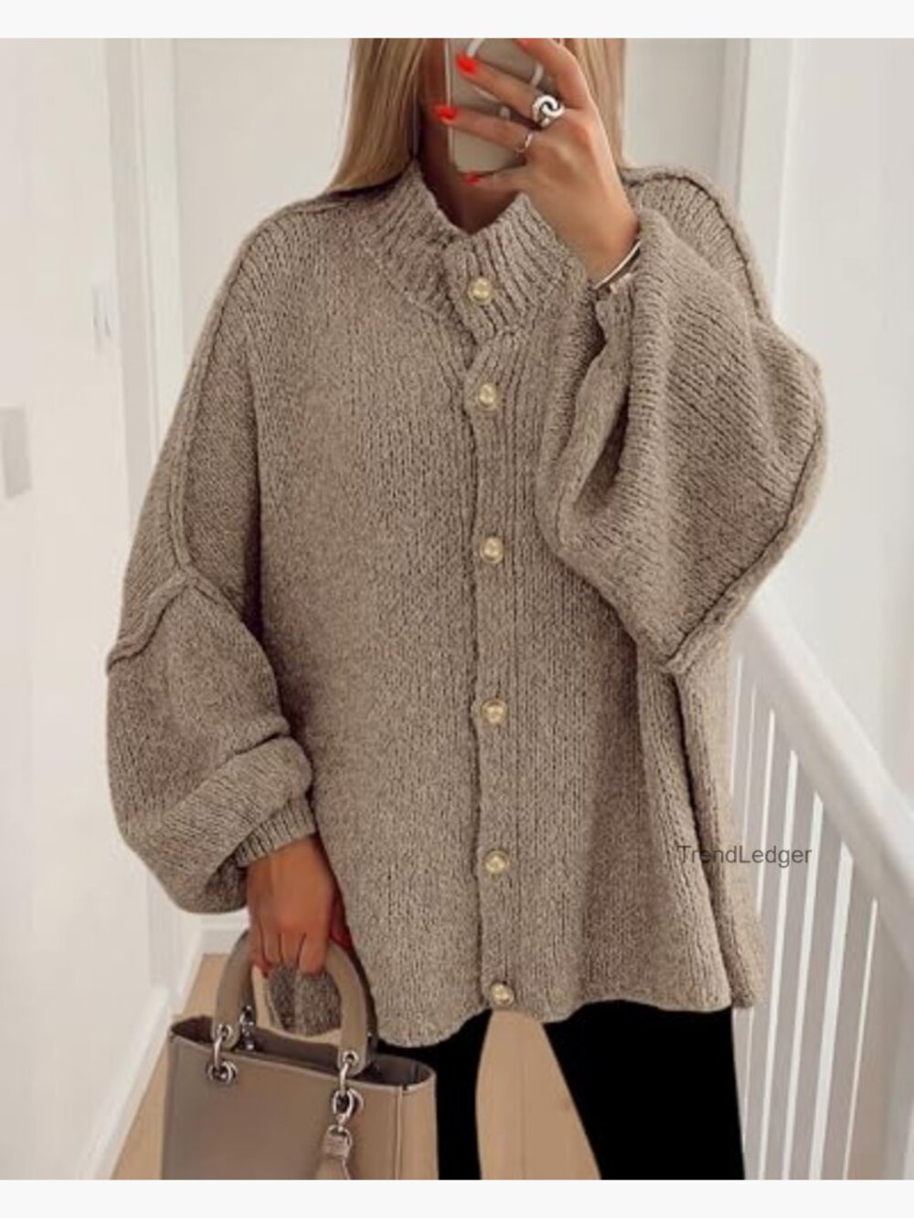 Oversized Chunky Knit Cardigan Sweater Long Sleeve Button Front - Picture 2 of 7